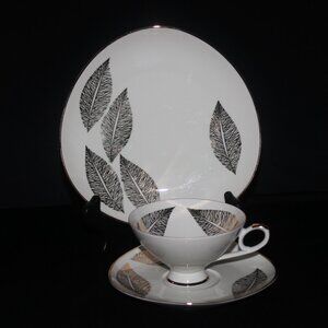 Bavaria Fine Porcelain Trio Set | German Shimmering Gold Leaf with Gold Trim
